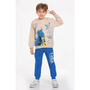 Triliya-Çocuk Eşofman Takımı 3-10 Yaş, Dinazor Baskılı, Cepli Lüks Günlük ve Okul, Likralı Kumaş