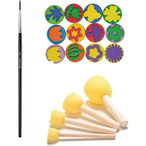 İleri Grup 12'li Sünger Baskı Eva- Sulu Boya Fırçası - Sünger Ponpon Fırça