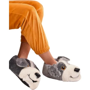 Unisex Sevimli Köpek Figürlü Kaymaz ve Ses Yapmaz Taban Ev Panduf Gri