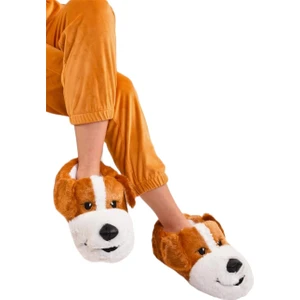 Unisex Sevimli Köpek Figürlü Kaymaz ve Ses Yapmaz Taban Ev Panduf Taba