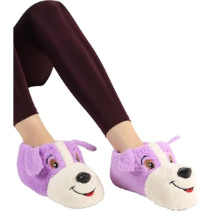 Unisex Sevimli Köpek Figürlü Kaymaz ve Ses Yapmaz Taban Ev Panduf Lila