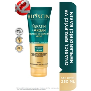 2 Adet Keratin & Argan Onarıcı Saç Bakım Kremi 250 ml - (Yıpranmış ve Hassas Saçlar)