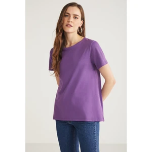 Tatum Kadın  Pamuk Süprem Yuvarlak Yaka Comfort Fit Mor T-Shirt