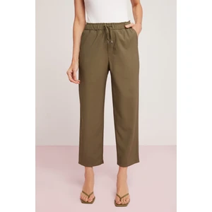 Berta Kadın Bengalin Kumaşlı Beli Kordonlu Jogger Haki Pantolon