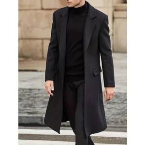 Mero Life Erkek Siyah Dar Kesim Uzun Yün Karışımlı Kaşe Kaban