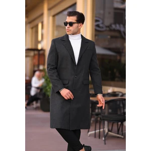 Mero Life Erkek Antrasit Dar Kesim Uzun Yün Karışımlı Kaşe Kaban