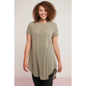 Rachelle Kadın Asimetrik Kesim Viskon Karışımlı Dökümlü Haki Büyük Beden T-Shirt