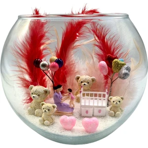 Çiçek Tasarım Sanatları Yeni Doğan Hediyelik Set Anne Bebek Hediyelik Anne Figürlü Hoş Geldin Kız Bebek Terrarium Artificial