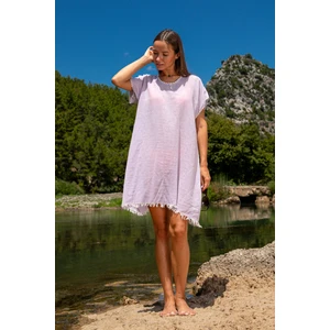 Geniş Kesim Plaj Elbisesi,  Pamuk, El Yapımı Iğne Oyalı, Püsküllü, Ince ve Özel Dokuma