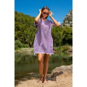 Geniş Kesim Plaj Elbisesi,  Pamuk, El Yapımı Iğne Oyalı, Püsküllü, Ince ve Özel Dokuma