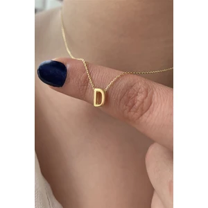 925 Ayar 925 Ayar Üç Boyutlu D Harfli Gümüş Kolye Uzunluk 42 cm Sarı