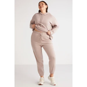 Lenkabb Kadın İçi Polarlı Comfort Fit Beli ve Paçası Lastikli Pembe Eşofman Altı