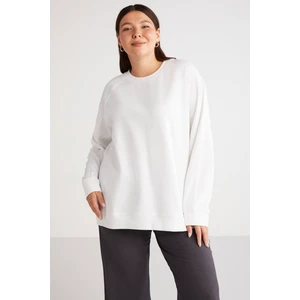 Ethiquet Barborabb İçi Polarlı Yumuşacık Comfort Fit Yuvarlak Yaka Beyaz Büyük Beden Sweatshirt