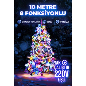 Rkm Store 10 Metre Rgb 100 Ledli Fişli 8 Fonksiyonlu Yılbaşı Ağacı Işığı Organizasyon Eklemeli Uzatılabilirled Işık