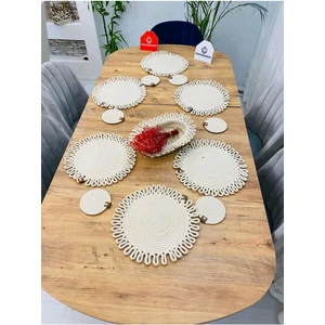 My Doğa Store Jüt Hasır Amerikan Servis Supla  Bardak Altı ve Sepet 13 Parça