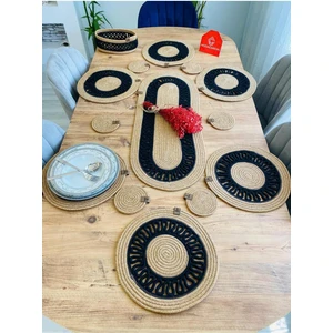 My Doğa Store Jüt Hasır Amerikan Servis Supla  Runner Sepet ve Bardaklık 14 Lü