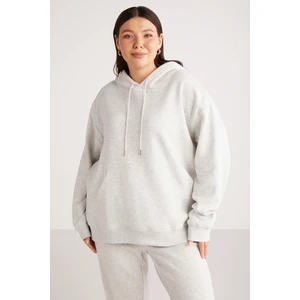 Terezabb Kadın İçi Polarlı Yumuşacık Comfort Fit Kapüşonlu Kanguru Cep Grimelanj Büyük Beden Sweatshirt