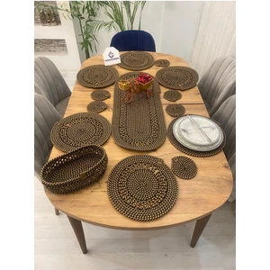 My Doğa Store Jüt Hasır Amerikan Servis Supla  Runner Sepet ve Bardaklık 14 Lü