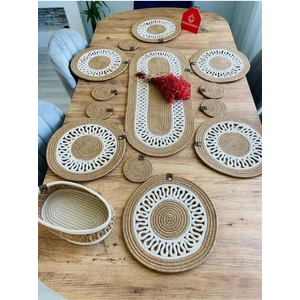 My Doğa Store Jüt Hasır Amerikan Servis Supla  Runner Sepet Ve Bardaklık 14 Lü