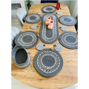 My Doğa Store Jüt Hasır Amerikan Servis Supla  Runner Sepet ve Bardaklık 14 Lü