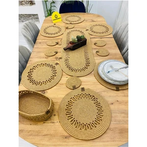 My Doğa Store Jüt Hasır Amerikan Servis Supla  Runner Sepet ve Bardaklık 14 Lü
