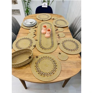 My Doğa Store Jüt Hasır Amerikan Servis Supla  Runner Sepet ve Bardaklık 14 Lü