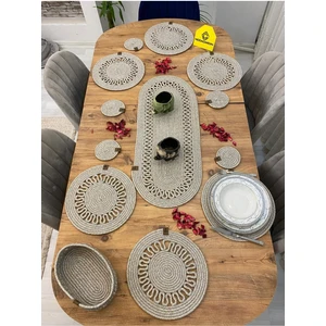 My Doğa Store Jüt Hasır Amerikan Servis Supla  Runner Sepet ve Bardaklık 14 Lü