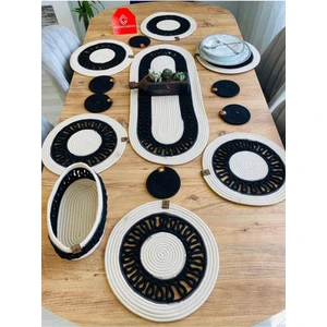 My Doğa Store Jüt Hasır Amerikan Servis Supla  Runner Sepet ve Bardaklık 14 Lü