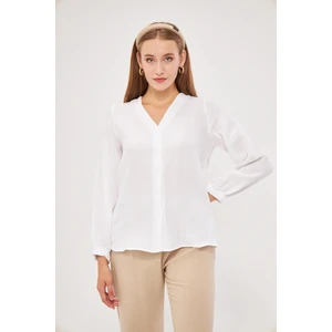 Si & Su Kadın Müslin Kumaş Krem Kolu Lastikli Gömlek