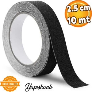 Merdiven Zemin Kaydırmaz Bant Yapışkanlı Kaymaz Bant Bandı Siyah 2.5 cm x 10 Metre