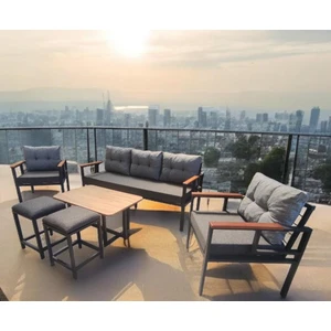 Pi Elize Bahçe Ve Balkon Mobilyası Antrasit Gri 3+1+1 Sehpalı Ve  2 Puflu