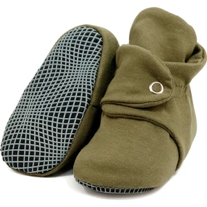 Ella Bonna Organik Pamuk Bebek Pandufu, Kaydırmaz Taban, Yenidoğan Patiği, Ev Kreş Ayakkabısı, Haki