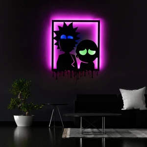 The Eba Design Tablo Marketi Rick And Morty Tablo, Işıklı Duvar Dekor Ahşap, Neon Işık, LED Işıklı