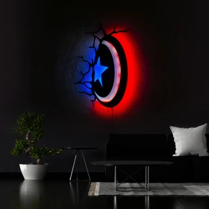 The Eba Design Tablo Marketi Kaptan Amerika Tablo, Işıklı Duvar Dekor Ahşap, Neon Işık, Ledli Işıklı Tablo, Duvar Süsü