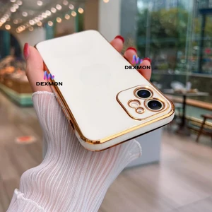 iPhone 11 Uyumlu Kılıf Kamera Korumalı Arkası Renkli Kenarları Parlak Dore Tasarım Kapak