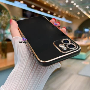 iPhone 11 Uyumlu Kılıf Kamera Korumalı Arkası Renkli Kenarları Parlak Dore Tasarım Kapak
