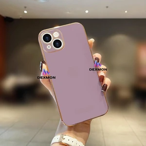 iPhone 15 Uyumlu Kılıf Kamera Korumalı Arkası Renkli Kenarları Parlak Dore Tasarım Kapak