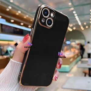 iPhone 15 Uyumlu Kılıf Kamera Korumalı Arkası Renkli Kenarları Parlak Dore Tasarım Kapak