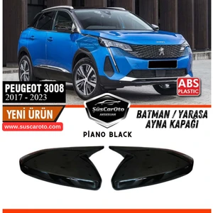 ŞüsCarOto Aksesuar Peugeot 3008 2017 Sonrası Uyumlu Batman Yarasa Ayna Kapağı Piano Black Abs Plastik Sağ Sol Takım