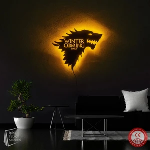 The Eba Design Tablo Marketi Game Of Thrones Tablo, Kurt Figür, Işıklı Duvar Dekor Ahşap, Winter Is Coming Stark