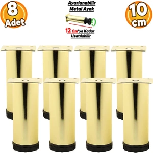 Ayarlanabilir Dolap Mobilya Kanepe Baza Metal Destek Yükseltici Ayağı 10 Cm Gold Ayakları 8 Adet