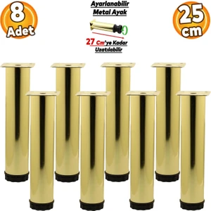 Ayarlanabilir Mobilya Kanepe Baza Koltuk Metal Destek Yükseltici Gold Ayağı Ayakları 25 cm 8 Adet