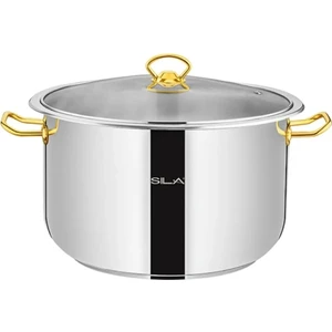 Sina Derin Tencere 38 x 25 cm Altın Kulp Cam Kapak