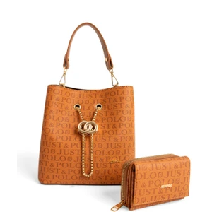 Just Polo Monogram Baskılı 3 Bölmeli Kadın El & Omuz Çantası ve Cüzdan Kombini 24X23CM MDS20641002