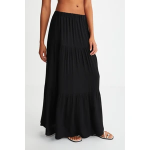 Ysadora Kadın Beli Lastikli Pilili Maxi Siyah Etek