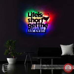 The Eba Design Tablo Marketi Life Is Short Get The Alcohol Tablo, Bar Dekor, Işıklı Duvar Dekor Ahşap, Neon Işık, Ledli Işıklı Tablo, Duvar Süsü