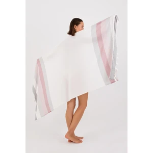 Ince Peştemal Plaj Havlusu, 90x180cm, Pamuk Viskon, Yıkanmış Yumuşak Peştemal - Beyaz - Bordo