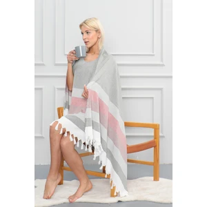 Ince Peştemal Plaj Havlusu, 90x180cm, Pamuk Viskon, Yıkanmış Yumuşak Peştemal - Beyaz - Bordo