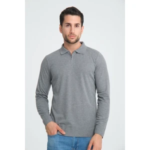 Mubende Erkek Yumuşak Dokulu Slim Fit Polo Yaka Fermuarlı Triko Kazak