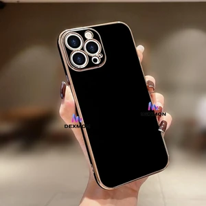 iPhone 15 Pro Uyumlu Kılıf Kamera Korumalı Arkası Renkli Kenarları Parlak Dore Tasarım Kapak